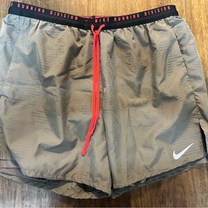 Nike Running Division Men's Athletic Shorts in Tan with Red Accents